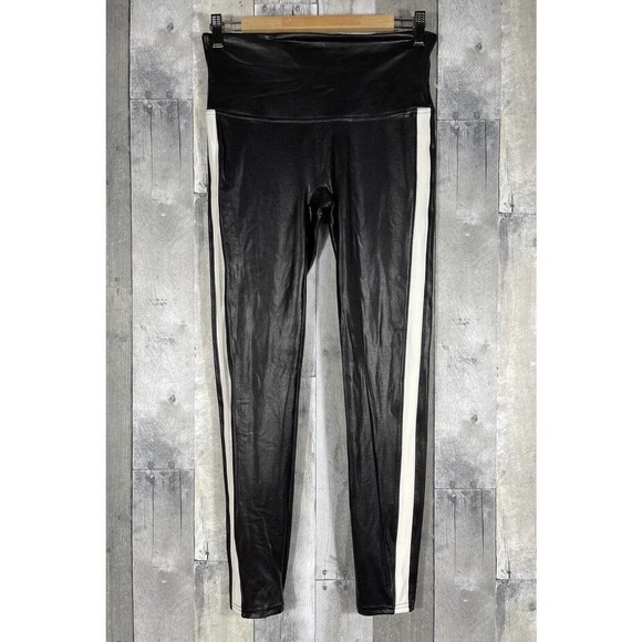 SPANX FAUX LEATHER SIDE STRIPE LEGGINGS (20187R) BLACK SIZE - LARGE (B132) - Picture 1 of 10